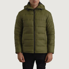 Noros Green Leather Hooded Jacket