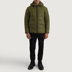 Noros Green Leather Hooded Jacket