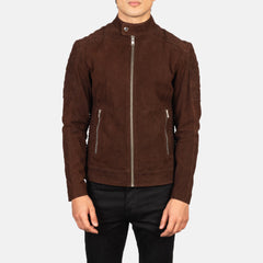 Zavion Brown Suede Quilted Biker Jacket