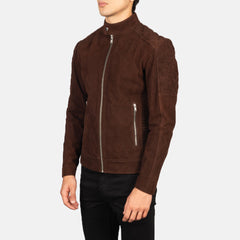 Zavion Brown Suede Quilted Biker Jacket