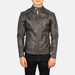 Zavion Brown Leather Quilted Biker Jacket