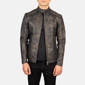 Zavion Brown Leather Quilted Biker Jacket
