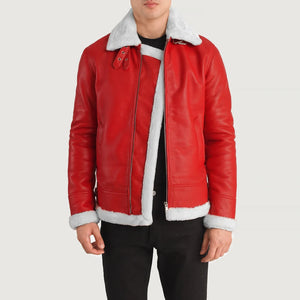 Tiken Red Leather Bomber Jacket