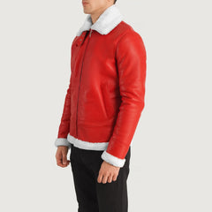 Tiken Red Leather Bomber Jacket