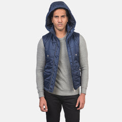 Nodin Blue Leather Hooded Vest Jacket