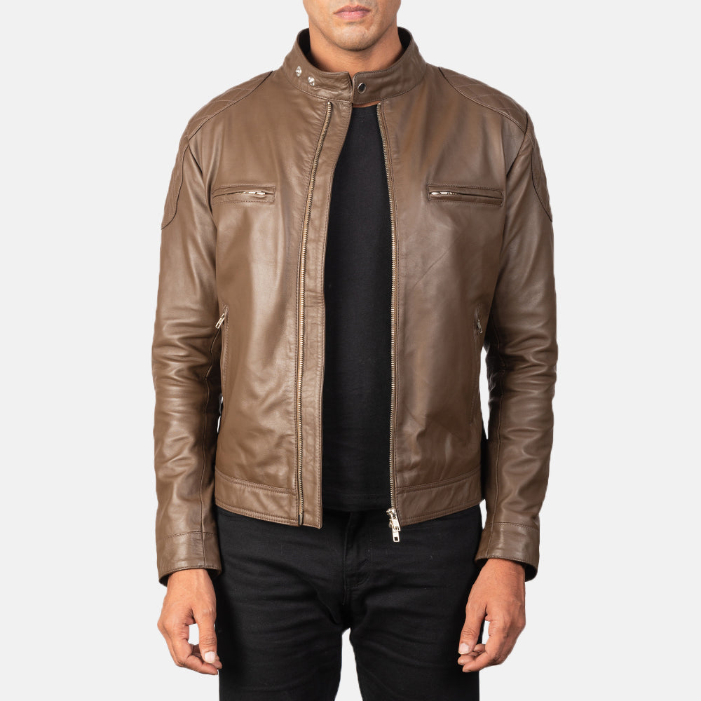 Natis Mocha Leather Biker Jacket