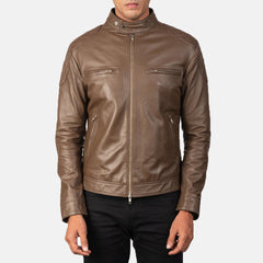 Natis Mocha Leather Biker Jacket
