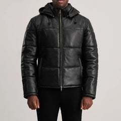 Nipor Black Leather Hooded Jacket