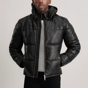Nipor Black Leather Hooded Jacket