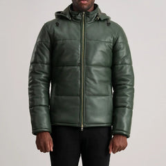 Nipor Green Leather Hooded Jacket