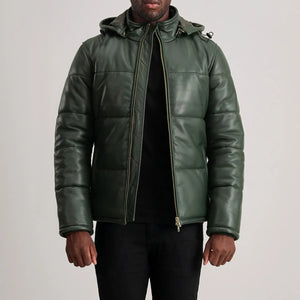 Nipor Green Leather Hooded Jacket