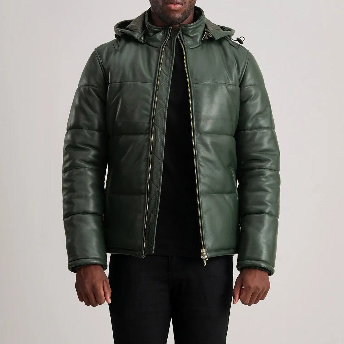 Nipor Green Leather Hooded Jacket