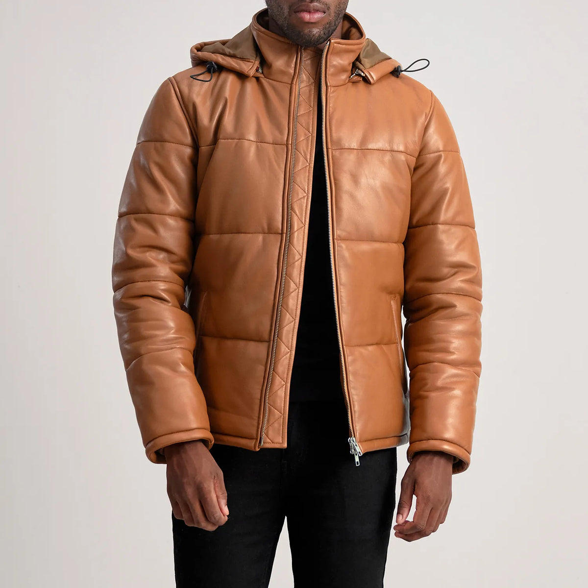 Nipor Tan Leather Hooded Jacket