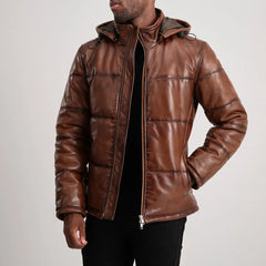 Nipor Brown Leather Hooded Jacket