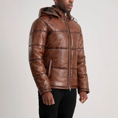 Nipor Brown Leather Hooded Jacket