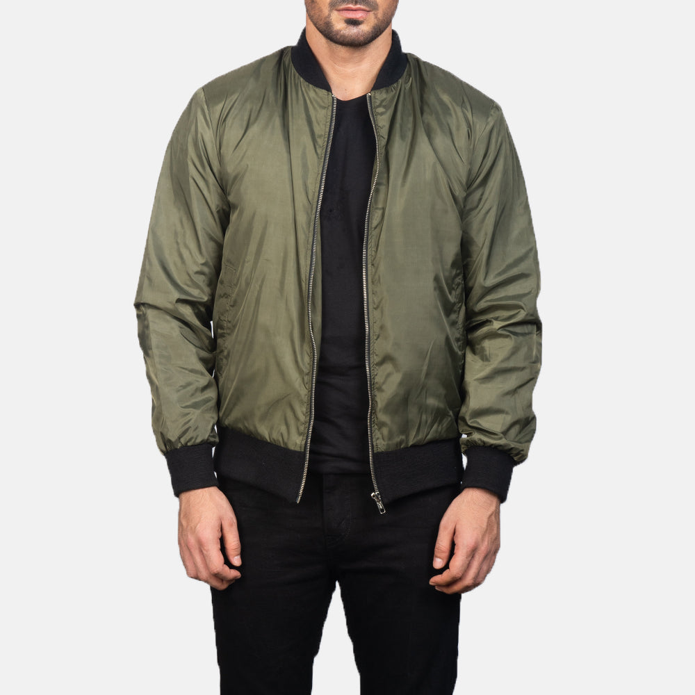 Vevet Green Leather Bomber Jacket