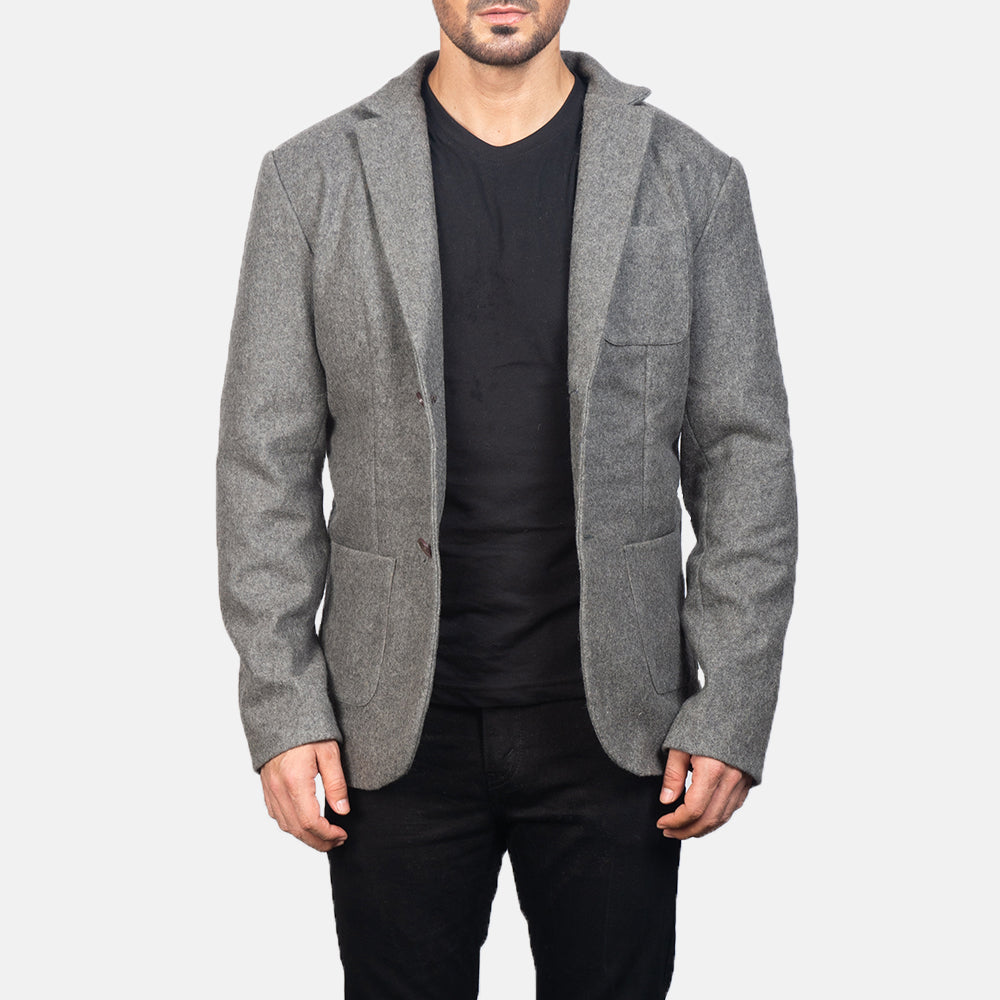 Suros Grey Leather Blazer Jacket