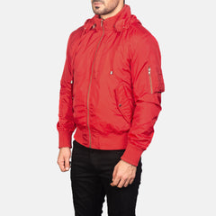 Rasos Red Leather Hooded Bomber Jacket