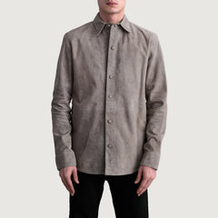 Zetean Grey Leather Shirt Jacket