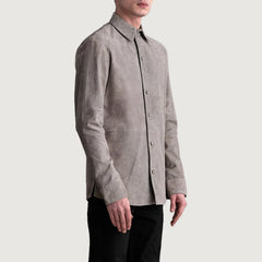 Zetean Grey Leather Shirt Jacket