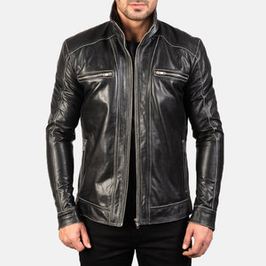 Ririon Black Leather Biker Jacket