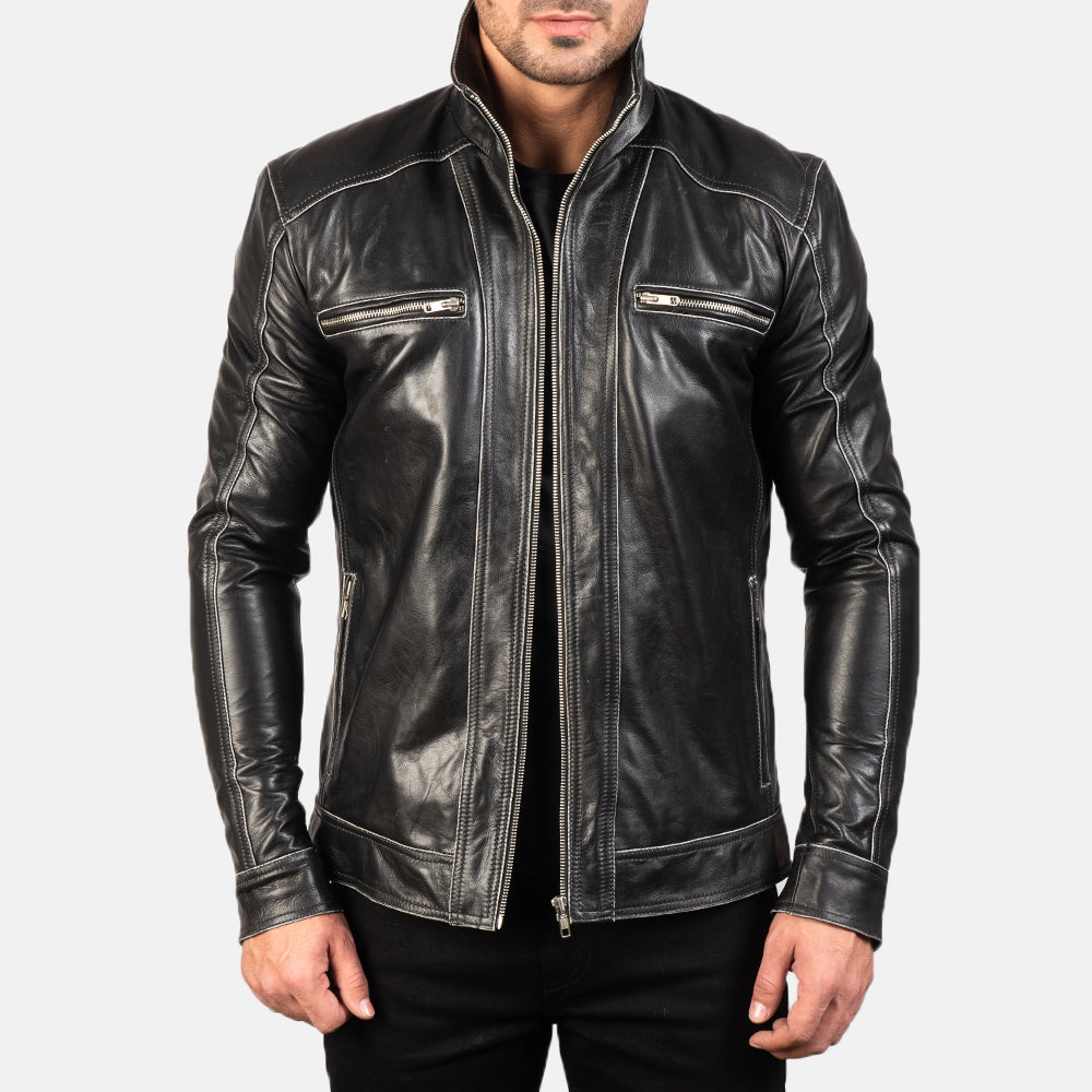 Ririon Black Leather Biker Jacket