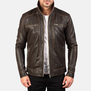 Ririon Brown Leather Biker Jacket