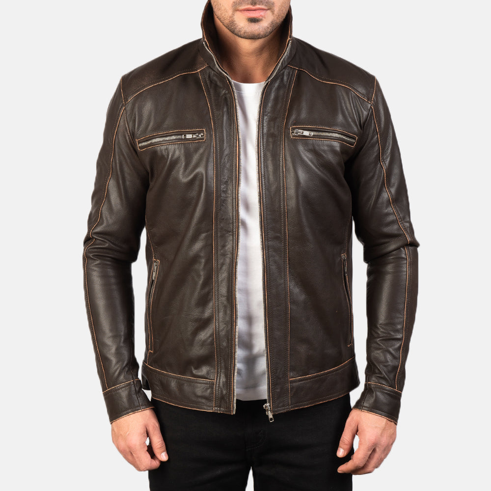 Ririon Brown Leather Biker Jacket