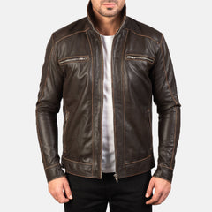 Ririon Brown Leather Biker Jacket