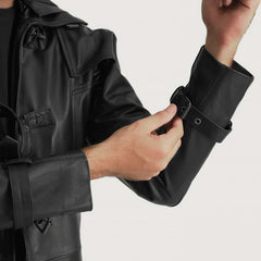 Zavum Black Leather Hooded Coat Jacket