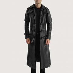Zavum Black Leather Hooded Coat Jacket