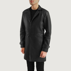 Vebian Black Leather Coat Jacket