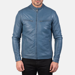 Jopix Blue Leather Biker Jacket
