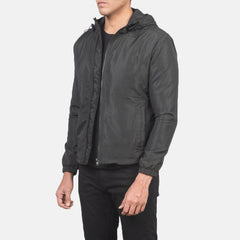 Lerel Black Leather Hooded Jacket