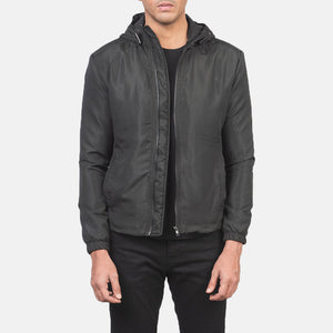 Lerel Black Leather Hooded Jacket
