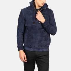 Sivar Blue Suede Hooded Pullover Jacket