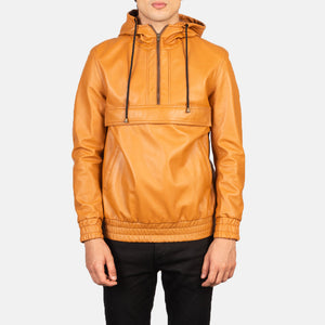 Sivar Brown Leather Hooded Pullover Jacket