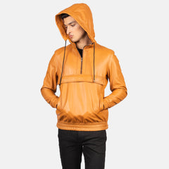 Sivar Brown Leather Hooded Pullover Jacket