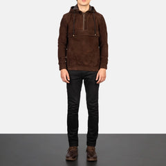 Sivar Mocha Suede Hooded Pullover Jacket