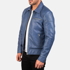 Wytos Blue Leather Biker Jacket