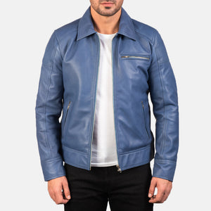 Wytos Blue Leather Biker Jacket