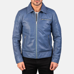 Wytos Blue Leather Biker Jacket