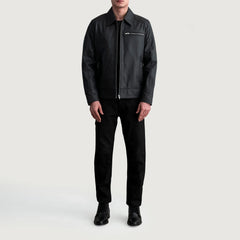 Wytos Black Leather Biker Jacket