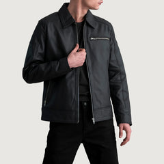 Wytos Black Leather Biker Jacket