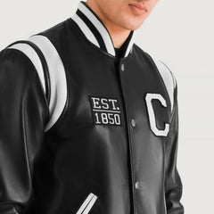 Lekas California Black Leather Varsity Jacket