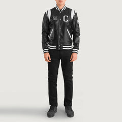 Lekas California Black Leather Varsity Jacket