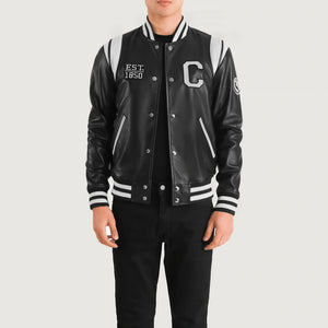 Lekas California Black Leather Varsity Jacket