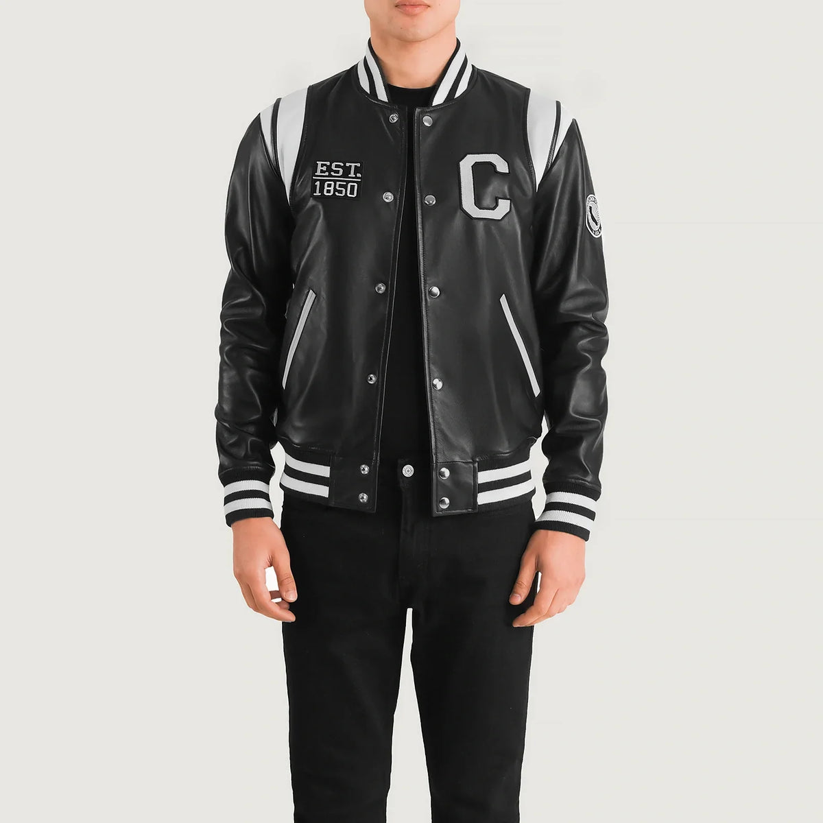 Lekas California Black Leather Varsity Jacket