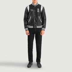 Lekas Illinois Black Leather Varsity Jacket