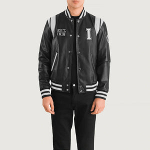 Lekas Illinois Black Leather Varsity Jacket